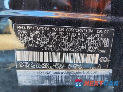 Zdjęcie 12 z 12 samochodu: 2008 LEXUS LS 460 VIN:JTHBL46F785054234 - miniatura
