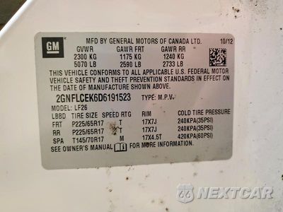 Zdjęcie 12 z 12 samochodu: 2013 CHEVROLET EQUINOX LS VIN:2GNFLCEK6D6191523 - miniatura