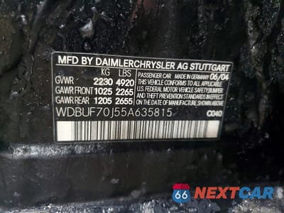 Zdjęcie 12 z 12 samochodu: 2005 MERCEDES-BENZ E 500 VIN:WDBUF70J55A635815 - miniatura