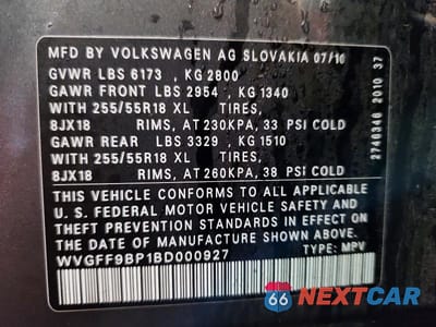 Zdjęcie 13 z 13 samochodu: 2011 VOLKSWAGEN TOUAREG V6 VIN:WVGFF9BP1BD000927 - miniatura