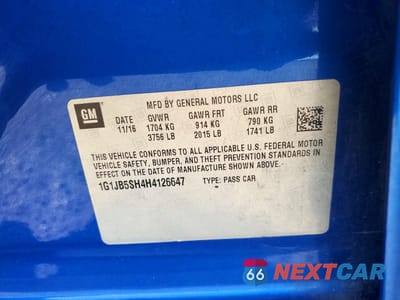 Zdjęcie 12 z 12 samochodu: 2017 CHEVROLET SONIC LS VIN:1G1JB5SH4H4126647 - miniatura