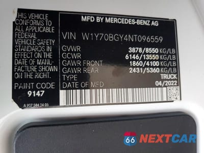 Zdjęcie 12 z 12 samochodu: 2022 MERCEDES BENZ SPRINTER 1500 VAN STANDARD ROOF VIN:W1Y70BGY4NT096559 - miniatura