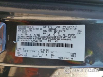 Zdjęcie 14 z 15 samochodu: 2016 FORD ESCAPE SE VIN:1FMCU0G73GUC25659 - miniatura