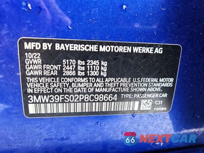 Zdjęcie 12 z 12 samochodu: 2023 BMW 330XE VIN:3MW39FS02P8C98664 - miniatura