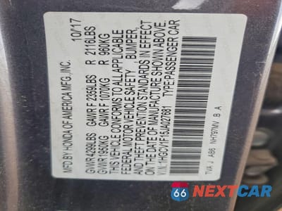 Zdjęcie 12 z 13 samochodu: 2018 HONDA ACCORD LX VIN:1HGCV1F15JA027681 - miniatura