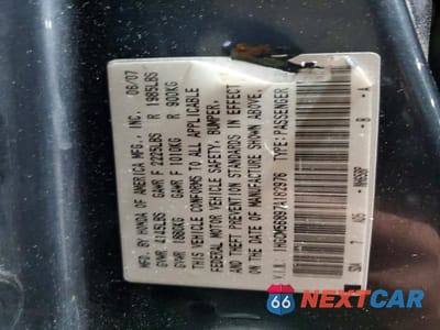 Zdjęcie 12 z 12 samochodu: 2007 HONDA ACCORD EX VIN:1HGCM56897A182976 - miniatura