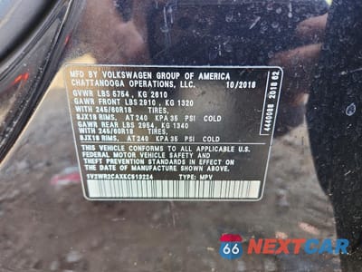 Zdjęcie 14 z 15 samochodu: 2019 VOLKSWAGEN ATLAS SE VIN:1V2WR2CAXKC513224 - miniatura