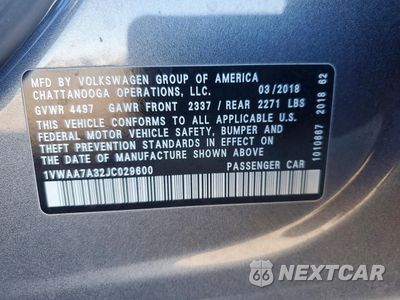 Zdjęcie 12 z 13 samochodu: 2018 VOLKSWAGEN PASSAT S VIN:1VWAA7A32JC029600 - miniatura