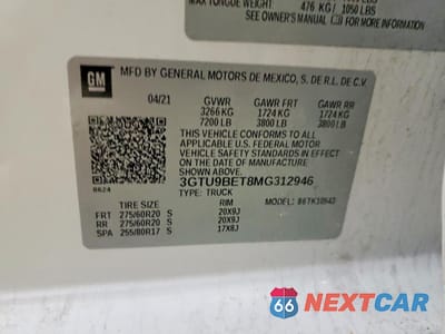 Zdjęcie 12 z 13 samochodu: 2021 GMC SIERRA K1500 SLE VIN:3GTU9BET8MG312946 - miniatura