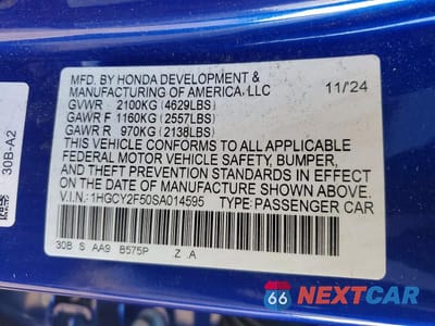 Zdjęcie 12 z 12 samochodu: 2025 HONDA ACCORD HYBRID SPORT VIN:1HGCY2F50SA014595 - miniatura