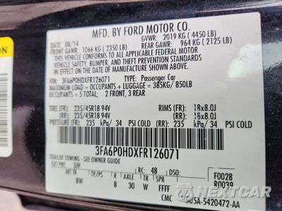 Zdjęcie 12 z 13 samochodu: 2015 FORD FUSION SE VIN:3FA6P0HDXFR126071 - miniatura