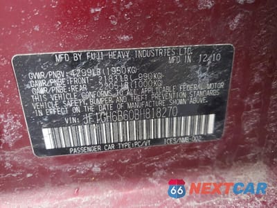 Zdjęcie 12 z 13 samochodu: 2011 SUBARU IMPREZA 2.5I PREMIUM VIN:JF1GH6B60BH818270 - miniatura