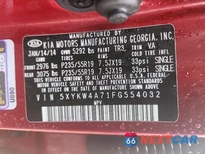 Zdjęcie 13 z 13 samochodu: 2015 KIA SORENTO SX VIN:5XYKW4A71FG554032 - miniatura
