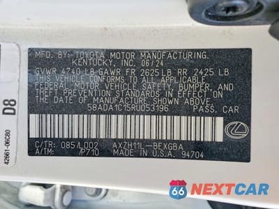 Zdjęcie 13 z 13 samochodu: 2024 LEXUS ES 300H BASE VIN:58ADA1C15RU053196 - miniatura