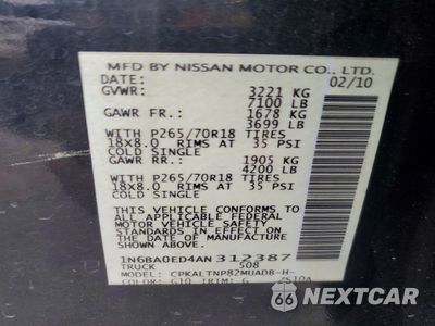 Zdjęcie 12 z 12 samochodu: 2010 NISSAN TITAN XE VIN:1N6BA0ED4AN312387 - miniatura