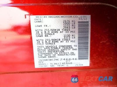 Zdjęcie 14 z 14 samochodu: 2022 NISSAN PATHFINDER SV VIN:5N1DR3BC2NC246646 - miniatura