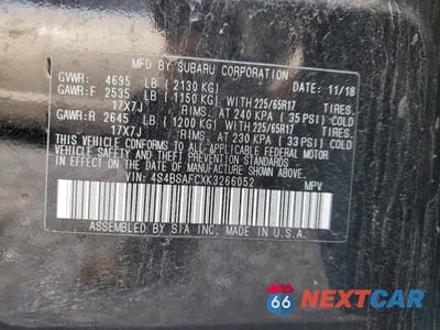 Zdjęcie 12 z 12 samochodu: 2019 SUBARU OUTBACK 2.5I PREMIUM VIN:4S4BSAFCXK3266052 - miniatura