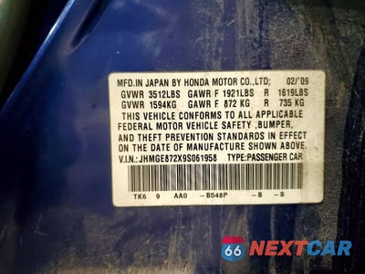Zdjęcie 12 z 12 samochodu: 2009 HONDA FIT VIN:JHMGE872X9S061958 - miniatura