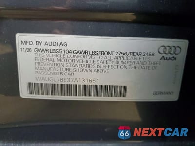 Zdjęcie 12 z 12 samochodu: 2007 AUDI NEW S4 QUATTRO VIN:WAUGL78E37A131651 - miniatura