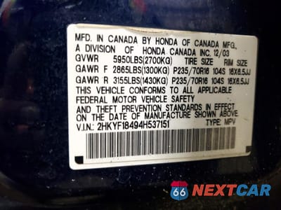 Zdjęcie 14 z 15 samochodu: 2004 HONDA PILOT LX VIN:2HKYF18494H537151 - miniatura