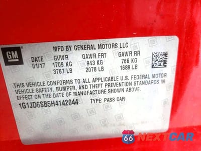Zdjęcie 12 z 12 samochodu: 2017 CHEVROLET SONIC LT VIN:1G1JD6SB5H4142044 - miniatura