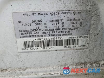 Zdjęcie 13 z 13 samochodu: 2007 MAZDA 3 HATCHBACK VIN:JM1BK343771657553 - miniatura