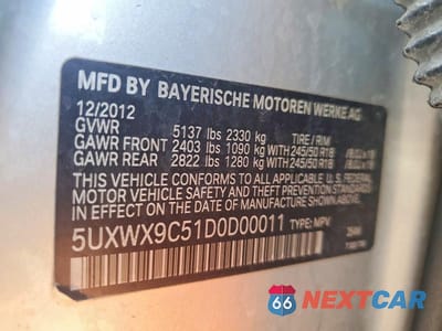Zdjęcie 13 z 13 samochodu: 2013 BMW X3 XDRIVE28I VIN:5UXWX9C51D0D00011 - miniatura