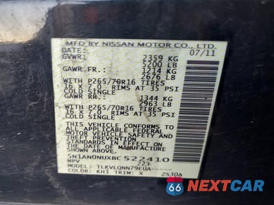 Zdjęcie 13 z 13 samochodu: 2011 NISSAN XTERRA OFF ROAD VIN:5N1AN0NUXBC522410 - miniatura