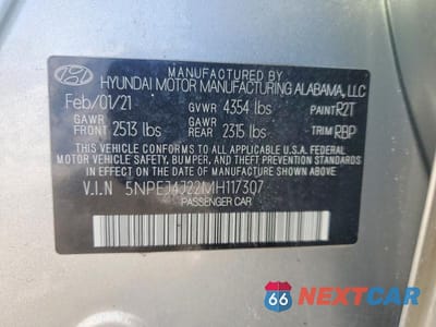 Zdjęcie 12 z 12 samochodu: 2021 HYUNDAI SONATA SEL PLUS VIN:5NPEJ4J22MH117307 - miniatura
