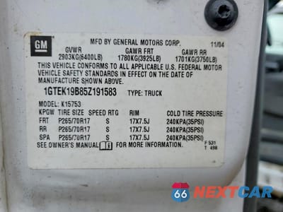 Zdjęcie 12 z 13 samochodu: 2005 GMC NEW SIERRA K1500 VIN:1GTEK19B85Z191583 - miniatura