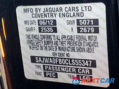 Zdjęcie 13 z 13 samochodu: 2012 JAGUAR XF VIN:SAJWA0FB0CLS55347 - miniatura