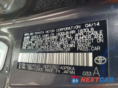 Zdjęcie 12 z 12 samochodu: 2014 TOYOTA YARIS VIN:JTDJTUD36ED596724 - miniatura