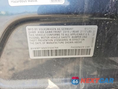 Zdjęcie 12 z 12 samochodu: 2012 VOLKSWAGEN CC SPORT VIN:WVWMP7AN9CE504764 - miniatura
