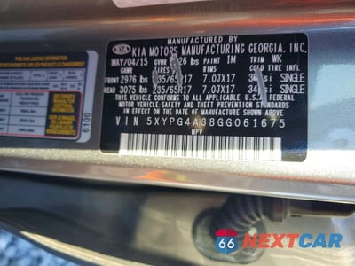 Zdjęcie 13 z 13 samochodu: 2016 KIA SORENTO LX VIN:5XYPG4A38GG061675 - miniatura