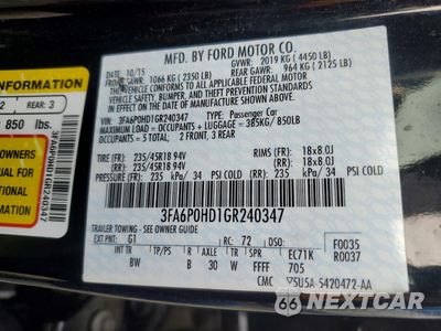 Zdjęcie 12 z 12 samochodu: 2016 FORD FUSION SE VIN:3FA6P0HD1GR240347 - miniatura