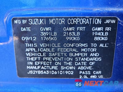 Zdjęcie 13 z 13 samochodu: 2013 SUZUKI SX4 VIN:JS2YB5A31D6101902 - miniatura