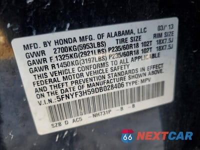 Zdjęcie 14 z 14 samochodu: 2013 HONDA PILOT EXL VIN:5FNYF3H59DB028406 - miniatura