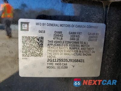 Zdjęcie 12 z 12 samochodu: 2018 CHEVROLET IMPALA PREMIER VIN:2G1125S35J9168431 - miniatura