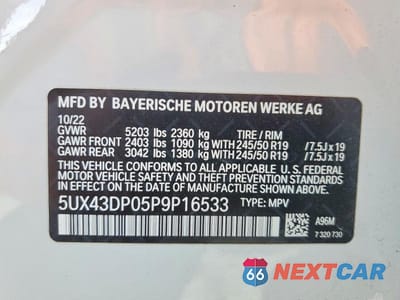 Zdjęcie 13 z 13 samochodu: 2023 BMW X3 SDRIVE30I VIN:5UX43DP05P9P16533 - miniatura