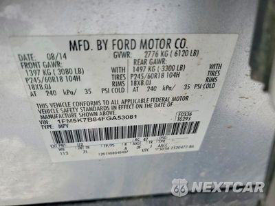 Zdjęcie 14 z 14 samochodu: 2015 FORD EXPLORER VIN:1FM5K7B84FGA53081 - miniatura