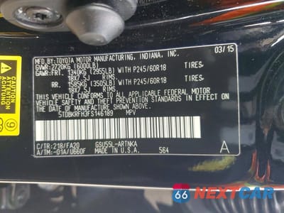 Zdjęcie 14 z 14 samochodu: 2015 TOYOTA HIGHLANDER LE VIN:5TDBKRFH3FS146189 - miniatura