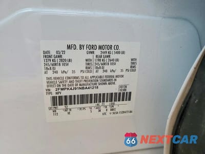 Zdjęcie 14 z 14 samochodu: 2022 FORD EDGE SEL VIN:2FMPK4J91NBA41218 - miniatura