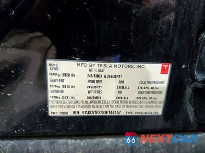 Zdjęcie 14 z 15 samochodu: 2016 TESLA MODEL S VIN:5YJSA1E23GF144157 - miniatura