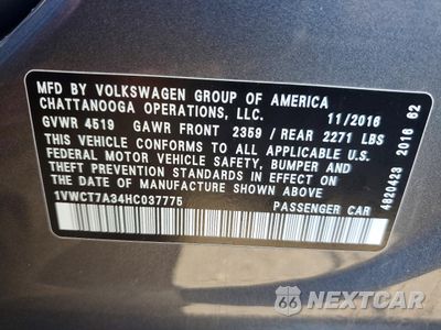 Zdjęcie 12 z 12 samochodu: 2017 VOLKSWAGEN PASSAT SEL PREMIUM VIN:1VWCT7A34HC037775 - miniatura
