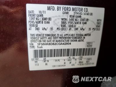 Zdjęcie 13 z 13 samochodu: 2012 FORD EXPLORER XLT VIN:1FMHK8D82CGA42804 - miniatura