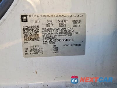 Zdjęcie 12 z 12 samochodu: 2018 GMC SIERRA K1500 SLT VIN:3GTU2NEJ6JG540718 - miniatura