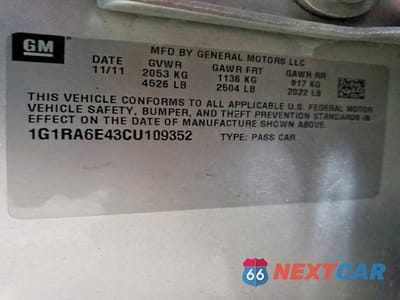 Zdjęcie 12 z 12 samochodu: 2012 CHEVROLET VOLT VIN:1G1RA6E43CU109352 - miniatura