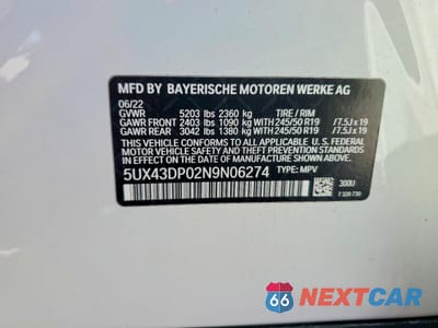 Zdjęcie 14 z 15 samochodu: 2022 BMW X3 SDRIVE30I VIN:5UX43DP02N9N06274 - miniatura