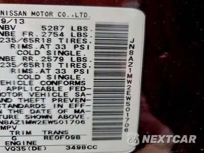 Zdjęcie 14 z 14 samochodu: 2014 NISSAN MURANO S VIN:JN8AZ1MW2EW501706 - miniatura