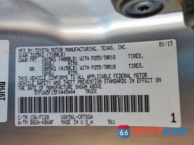 Zdjęcie 12 z 12 samochodu: 2015 TOYOTA TUNDRA SR5 VIN:5TFUW5F15FX445444 - miniatura